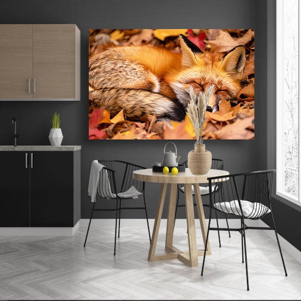 Slapende vos in herfstkleuren poster