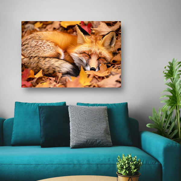 Slapende vos in herfstkleuren poster