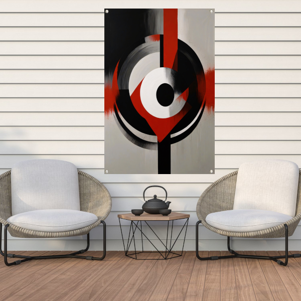 Monochromatische Dynamiek met Rode Accenten tuinposter