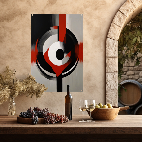 Monochromatische Dynamiek met Rode Accenten tuinposter