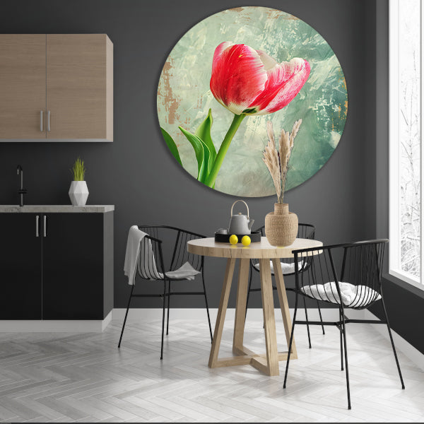 Realistische schildering van een mooie tulp aluminium muurcirkel