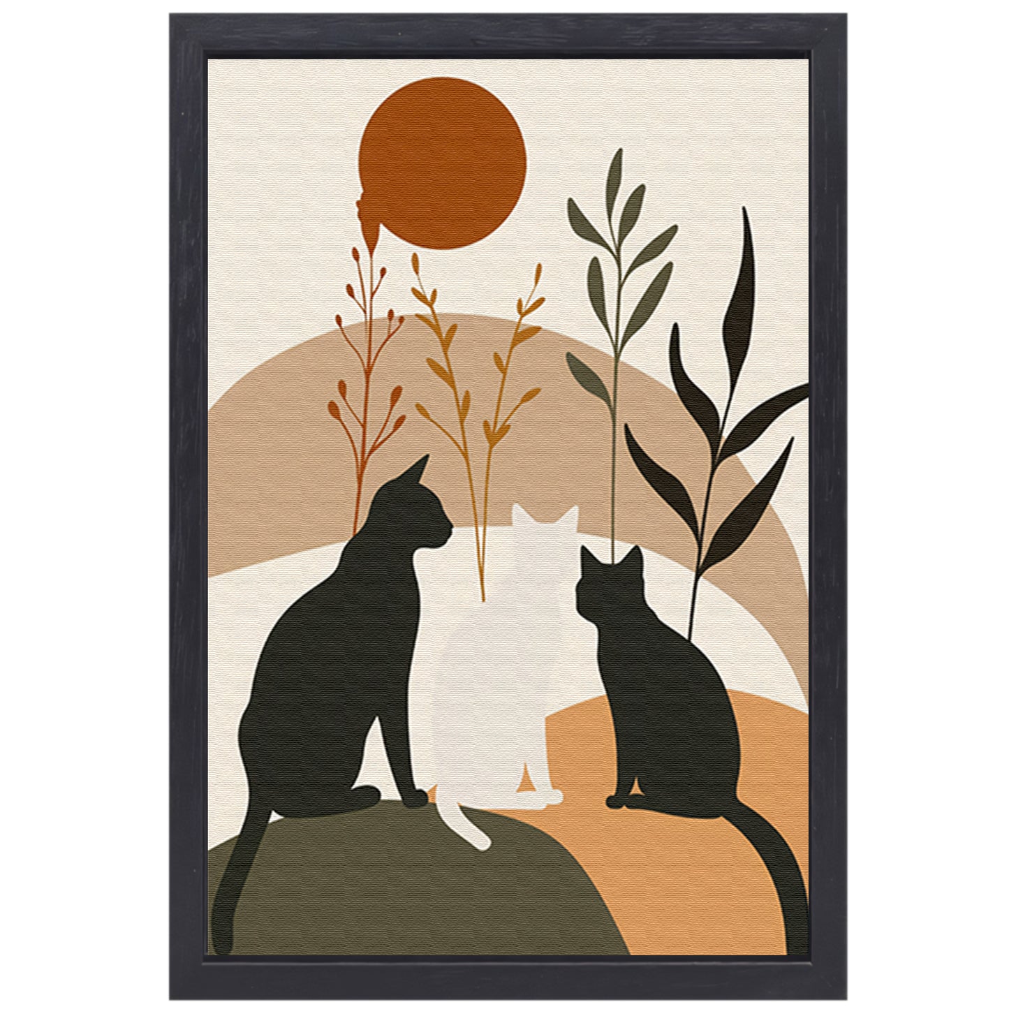 Silhouet van Katten en Planten in Harmonie canvas met baklijst