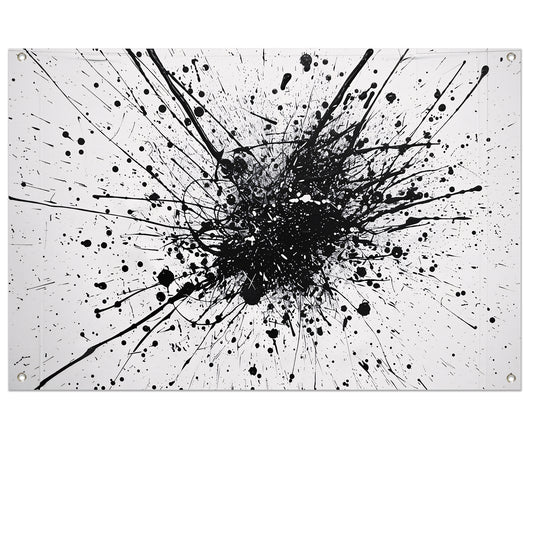 Abstracte kunst met zwarte en witte verfspatten tuinposter