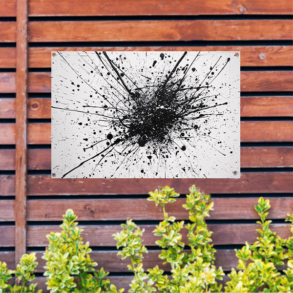 Abstracte kunst met zwarte en witte verfspatten tuinposter