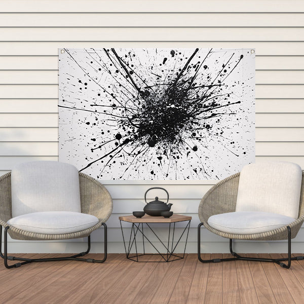Abstracte kunst met zwarte en witte verfspatten tuinposter