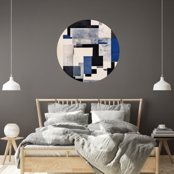 Balans in Blauw en Monochroom aluminium muurcirkel