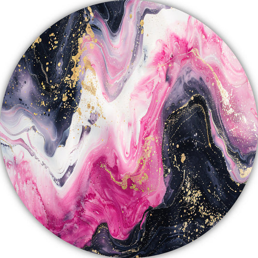 Dynamische Roze en Gouden Marmer Suggestie aluminium muurcirkel
