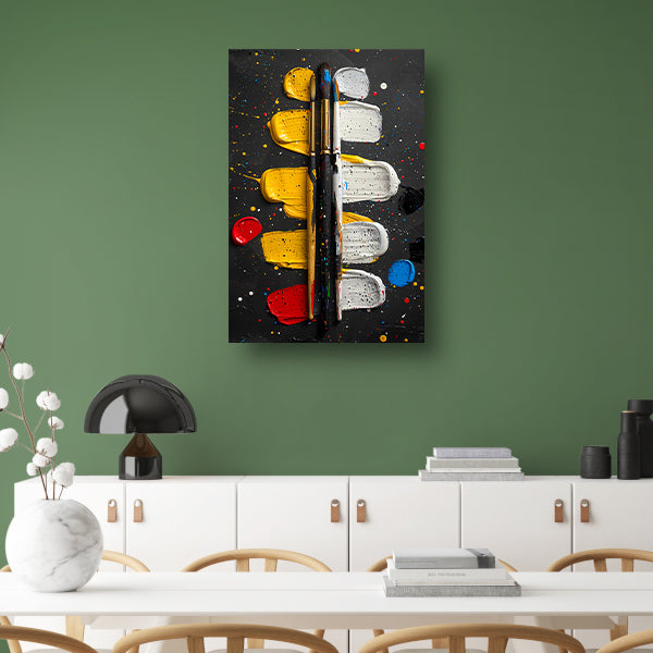 Abstract Expressie met Verf en Kwasten canvas met baklijst