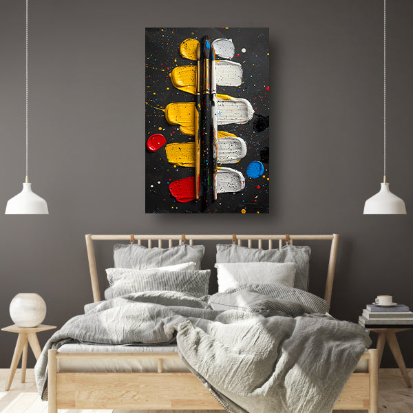 Abstract Expressie met Verf en Kwasten canvas met baklijst