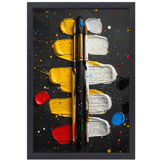 Abstract Expressie met Verf en Kwasten canvas met baklijst