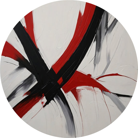 Dynamisch Minimalisme in Rood en Zwart aluminium muurcirkel
