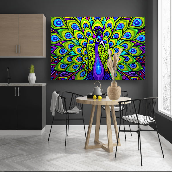 Kleurrijke pop art pauw schilderij acrylglas
