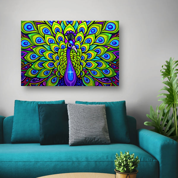Kleurrijke pop art pauw schilderij acrylglas