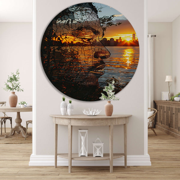 Silhouet tegen zonsondergang in gebroken glas forex muurcirkel