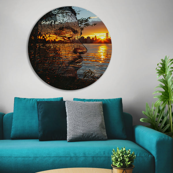 Silhouet tegen zonsondergang in gebroken glas forex muurcirkel