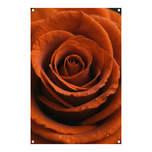 Oranje roos met dauwdruppels close-up tuinposter