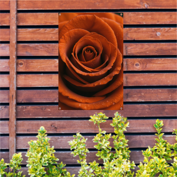 Oranje roos met dauwdruppels close-up tuinposter