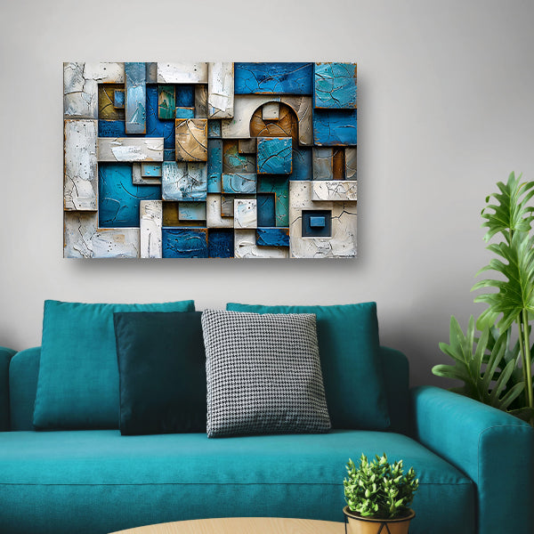 Moderne abstracte compositie in blauw en bruin poster