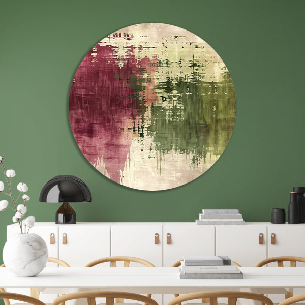Abstract digitaal kunstwerk met rijke kleuren aluminium muurcirkel