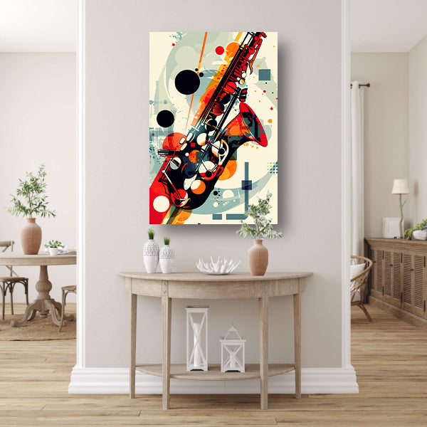Abstract Jazz Saxofoon in Kleur canvas met baklijst