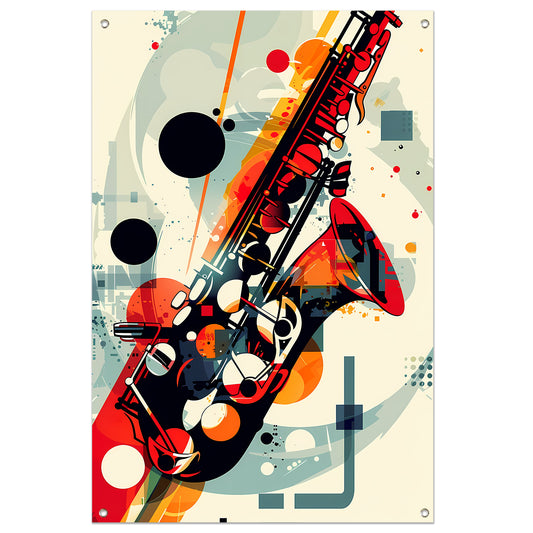 Abstract Jazz Saxofoon in Kleur tuinposter