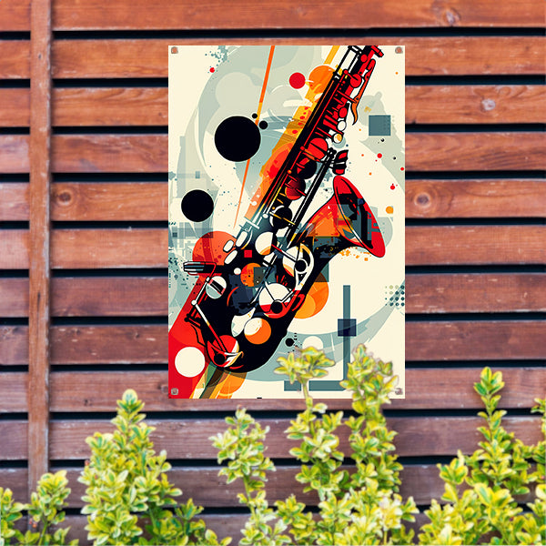 Abstract Jazz Saxofoon in Kleur tuinposter
