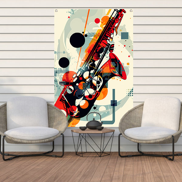 Abstract Jazz Saxofoon in Kleur tuinposter