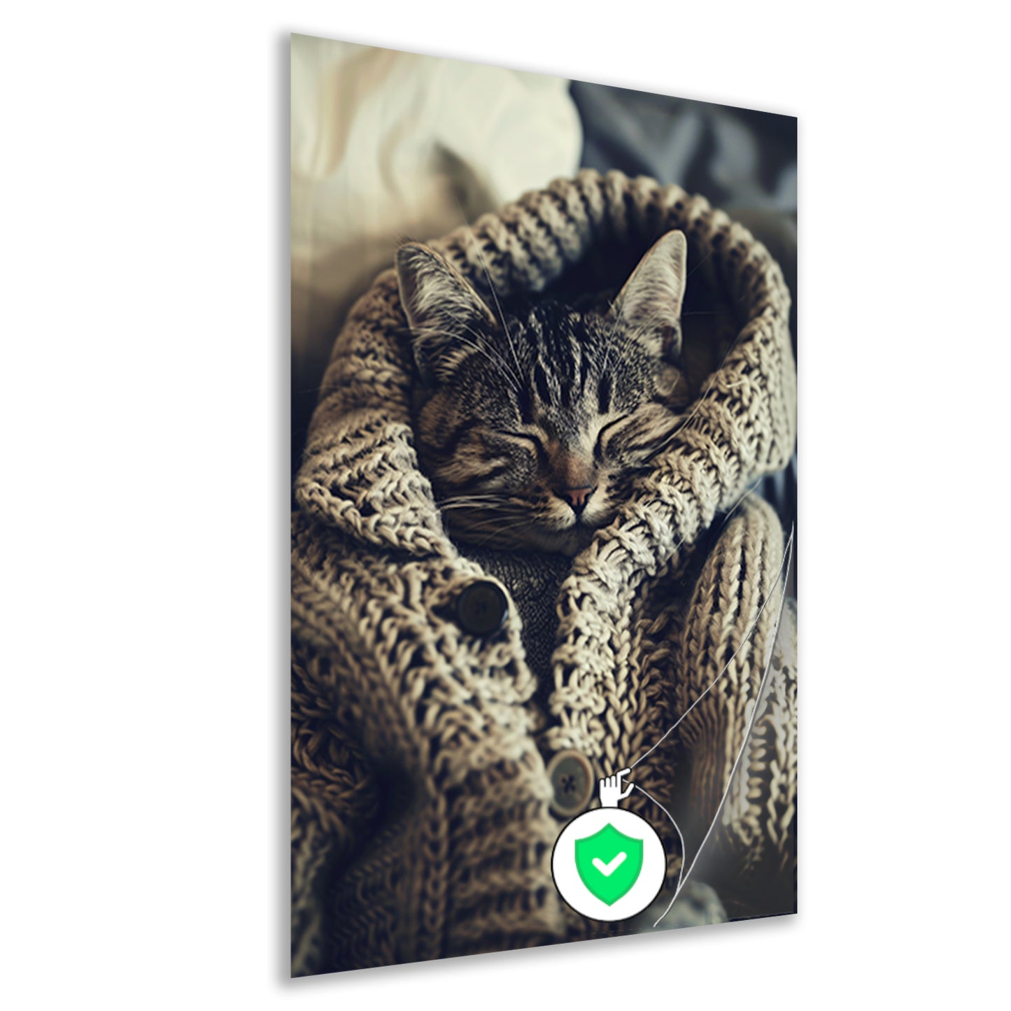 Slapende Kat in Gebreide Trui poster
