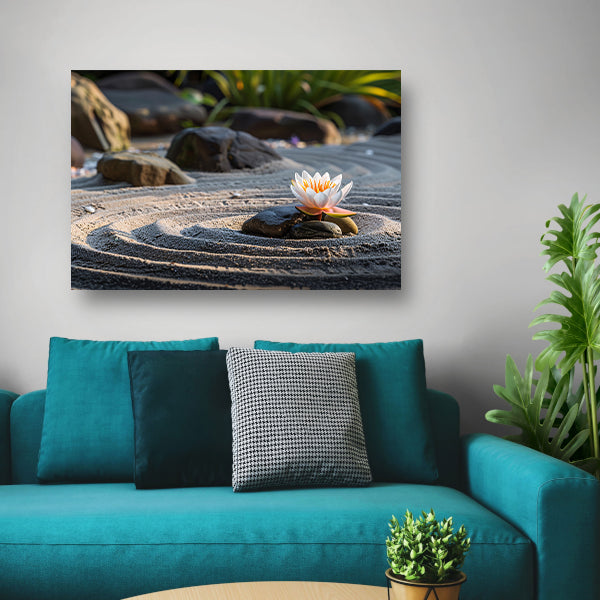 Serene waterlelie in zen-tuin met zand canvas