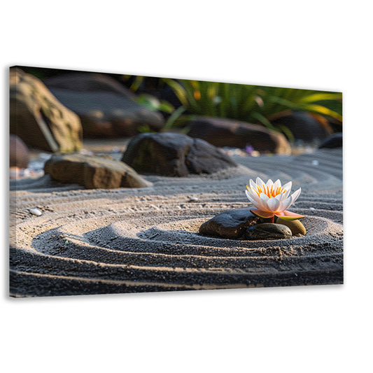 Serene waterlelie in zen-tuin met zand canvas