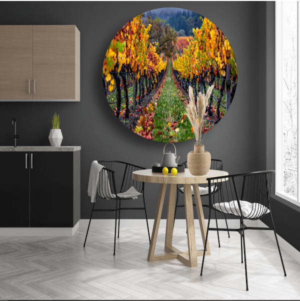 Herfst in de wijngaard met kleurenpracht aluminium muurcirkel