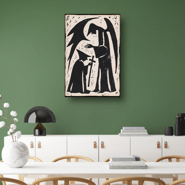 Engelachtige figuur met knielende gestalte canvas