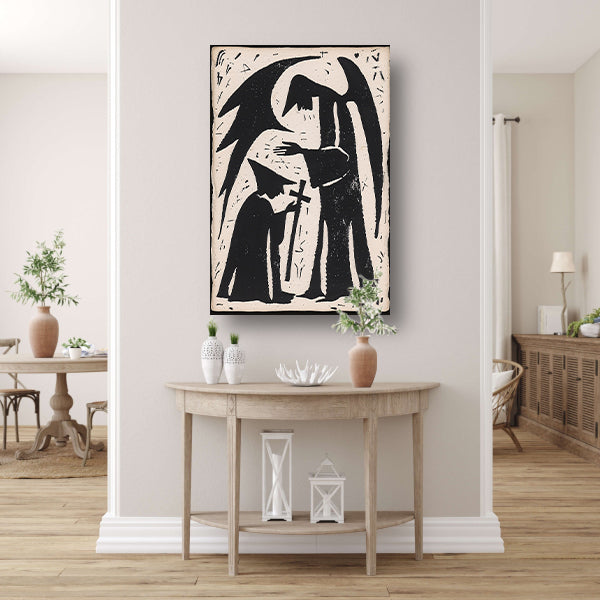 Engelachtige figuur met knielende gestalte canvas