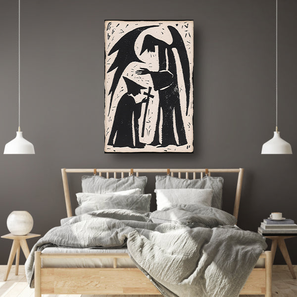 Engelachtige figuur met knielende gestalte canvas