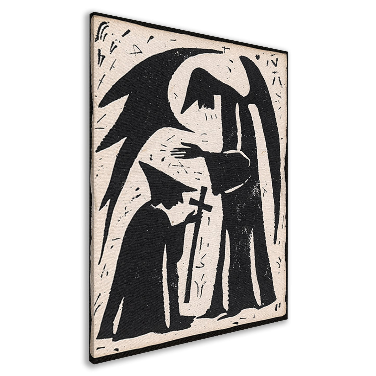 Engelachtige figuur met knielende gestalte canvas