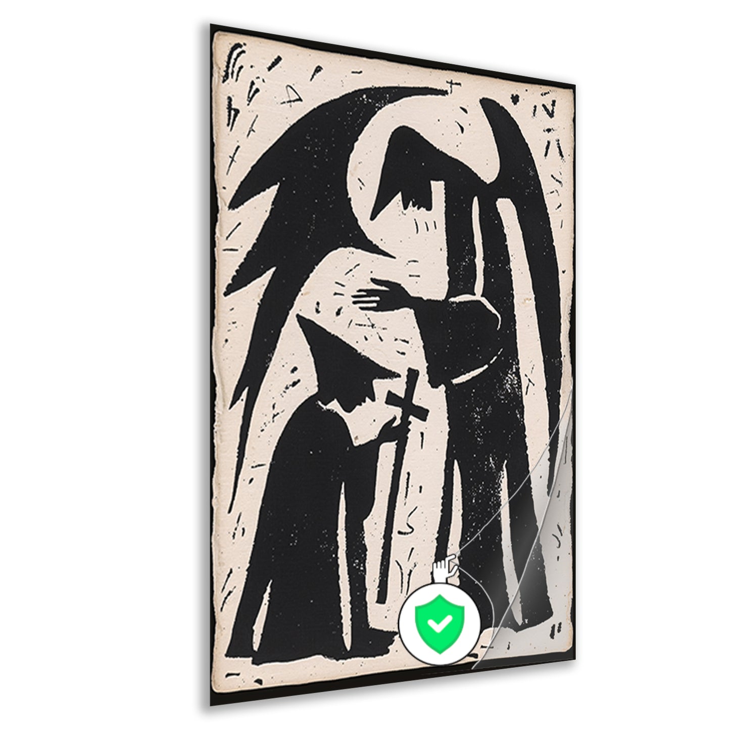 Engelachtige figuur met knielende gestalte poster