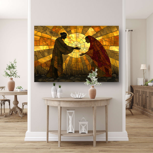 Silhouetten voor een stralende zon poster