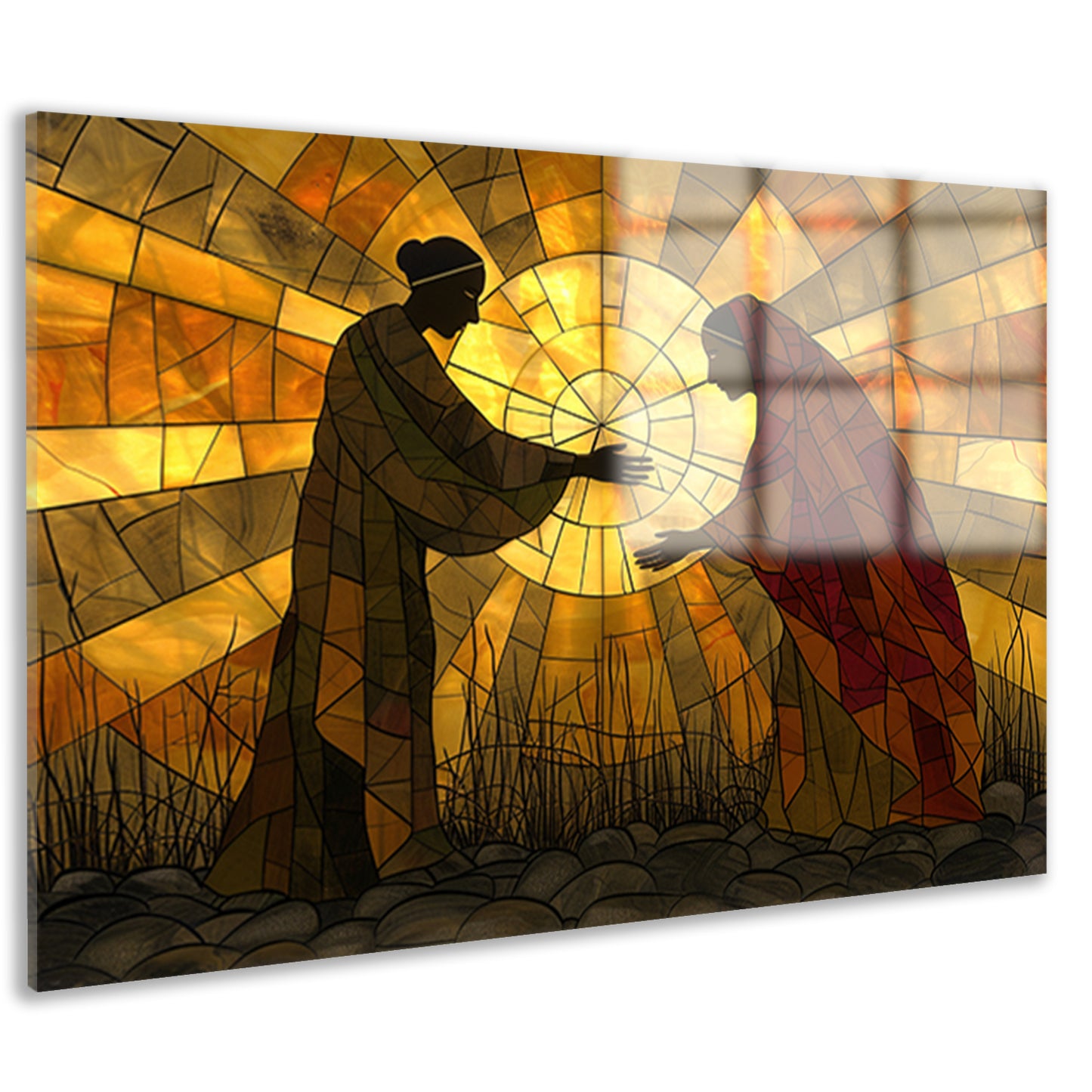Silhouetten voor een stralende zon acrylglas