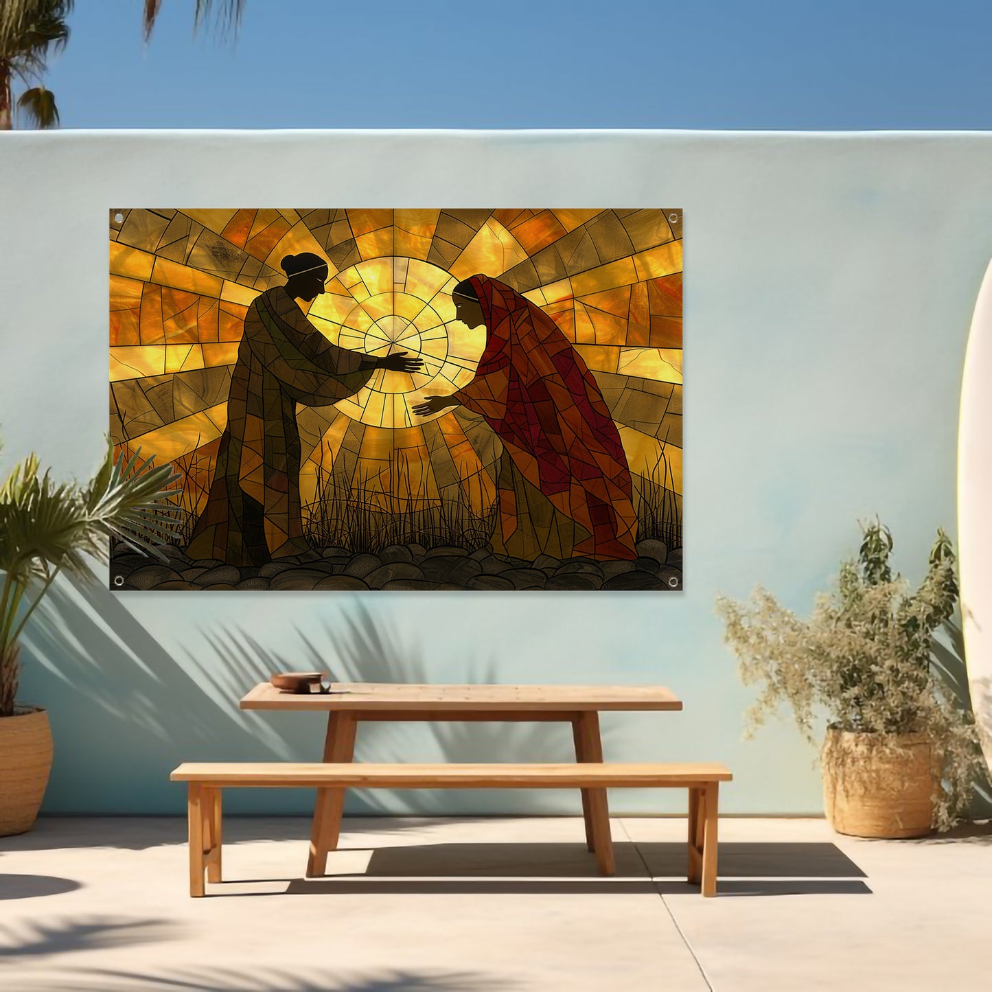 Silhouetten voor een stralende zon tuinposter
