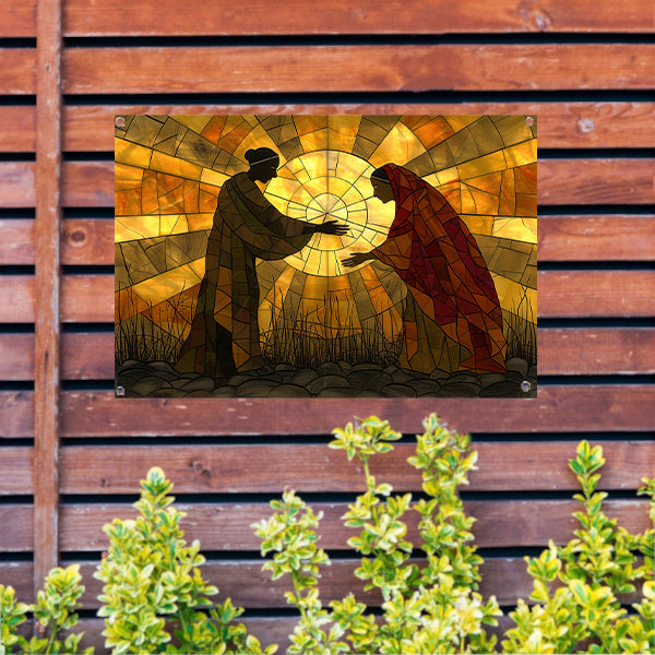 Silhouetten voor een stralende zon tuinposter