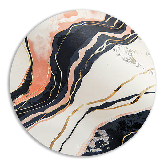 Dynamische abstracte lijnen met goud en zwart aluminium muurcirkel