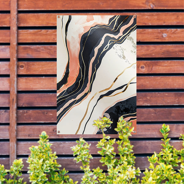 Dynamische abstracte lijnen met goud en zwart tuinposter