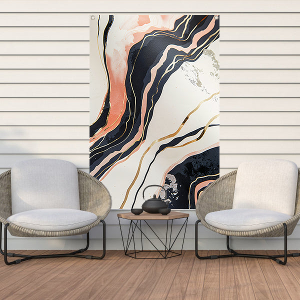 Dynamische abstracte lijnen met goud en zwart tuinposter