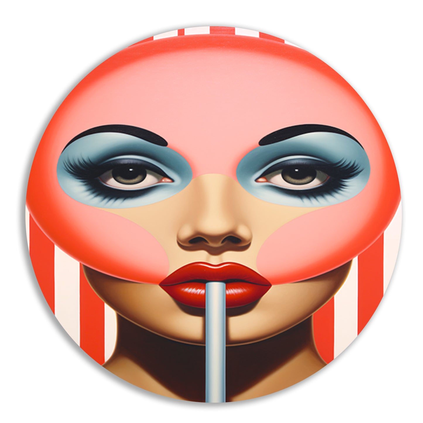 Gezicht met gestreepte lolly in popart forex muurcirkel