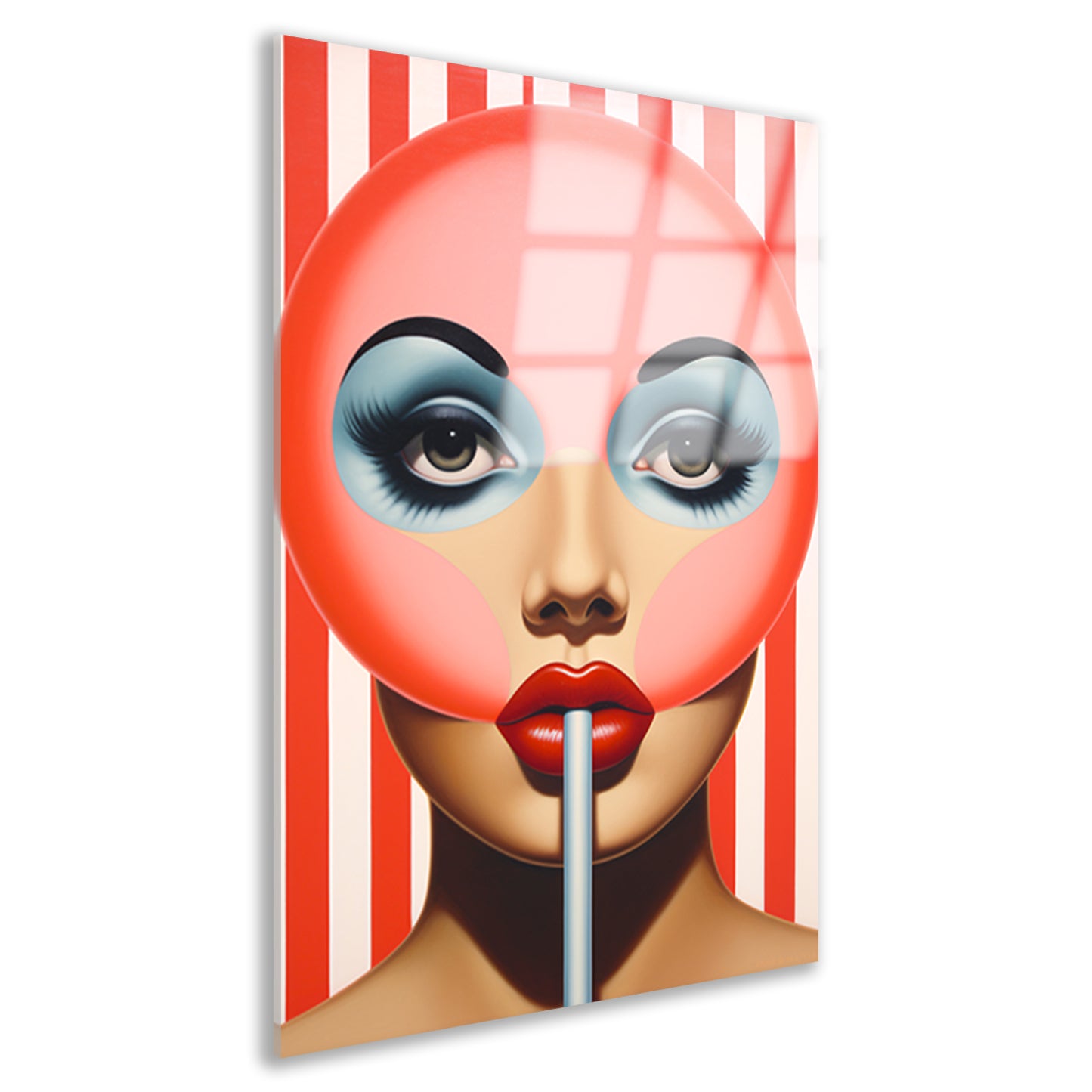 Gezicht met gestreepte lolly in popart Acrylglas