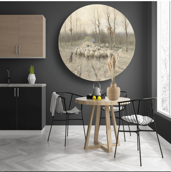 Schapenkudde op de heide bij Laren - Anton Mauve aluminium muurcirkel