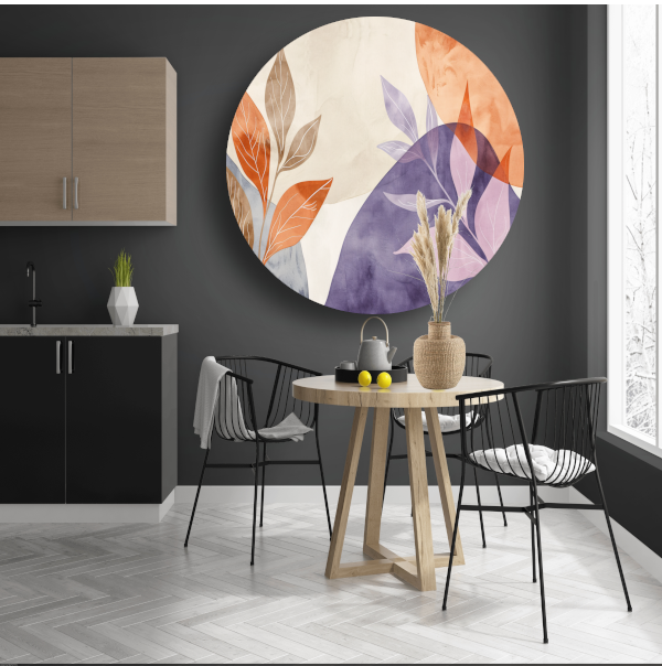 Abstracte Waterverf Bladeren in Warme Tinten aluminium muurcirkel