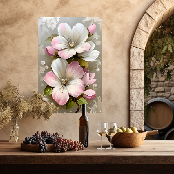 Moderne minimalistische bloemen in zachte pastelkleuren tuinposter