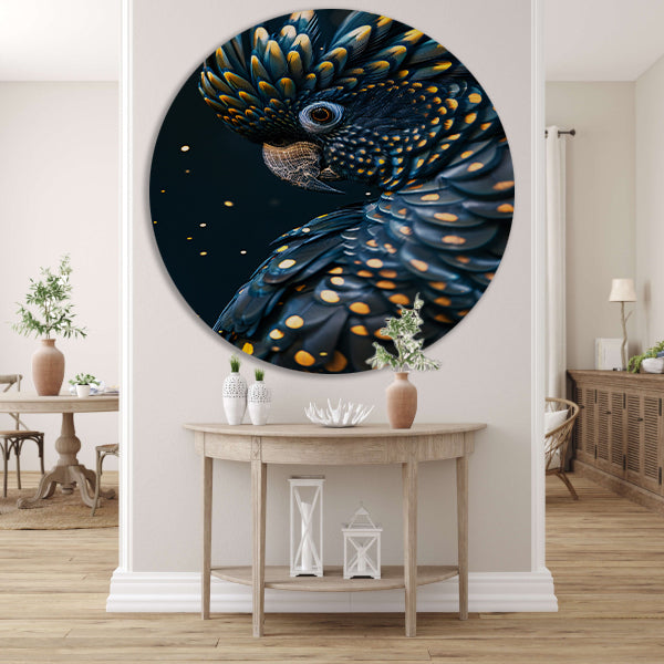 Blauwe Papegaai met Gouden Stippen Portret forex muurcirkel