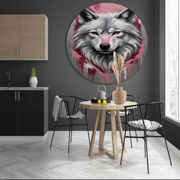 Dynamische Abstracte Wolf met Roze Accenten aluminium muurcirkel